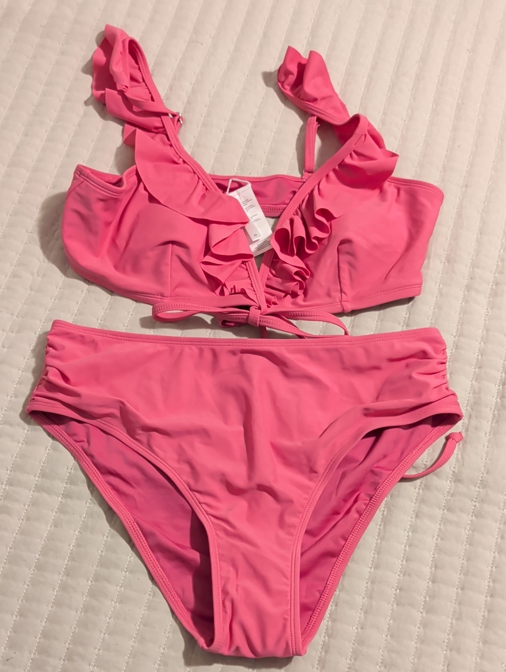 Cupshe Hot Pink Ruffle High-Waist Bikini Set